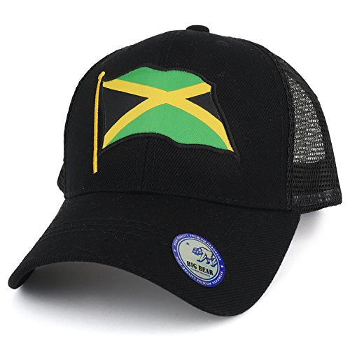 Trendy Apparel Shop Jamaican Wavy Flag Patch Embroidered Mesh Trucker Cap