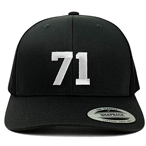 Trendy Apparel Shop Number 71 White Thread Embroidered Retro Trucker Mesh Cap