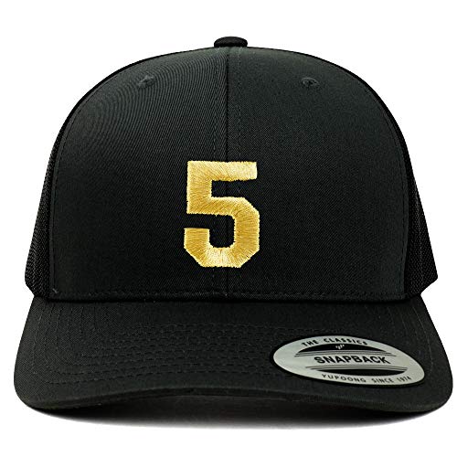 Trendy Apparel Shop Number 5 Gold Thread Embroidered Retro Trucker Mesh Cap