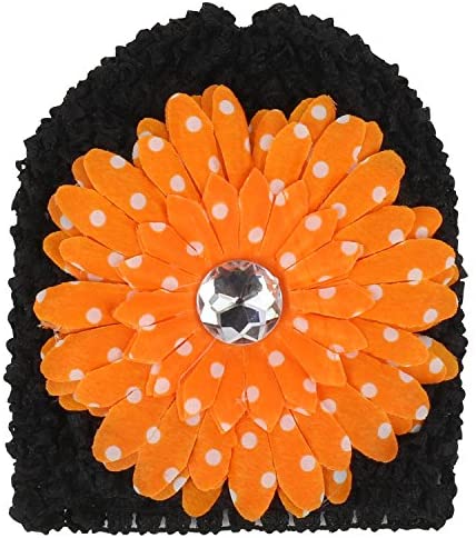 Trendy Apparel Shop Polka Dot Daisy Flower Pin Baby Infant Crochet Beanie