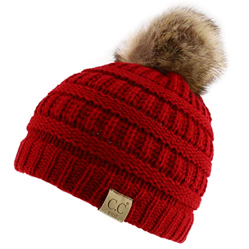 Trendy Apparel Shop Youth Size Kid's Solid Ribbed Pom Knit Beanie Hat