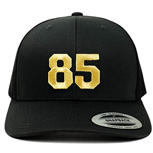 Trendy Apparel Shop Number 85 Gold Thread Embroidered Retro Trucker Mesh Cap