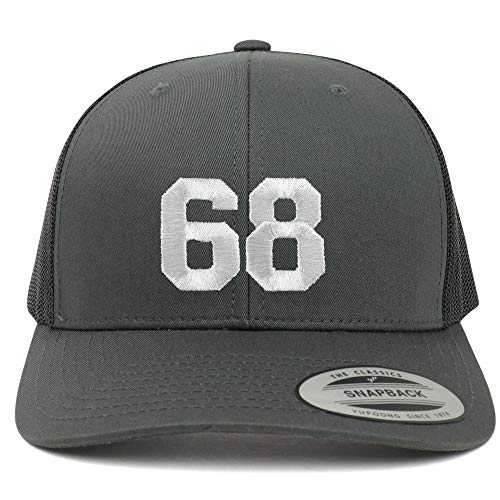 Trendy Apparel Shop Number 68 White Thread Embroidered Retro Trucker Mesh Cap