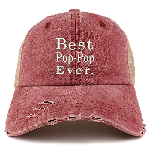 Trendy Apparel Shop Best Pop Pop Ever Washed Front Mesh Back Frayed Bill Cap