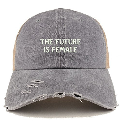 Trendy Apparel Shop The Future is Female Embroidered Frayed Bill Trucker Mesh Back Cap