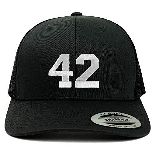 Trendy Apparel Shop Number 42 White Thread Embroidered Retro Trucker Mesh Cap