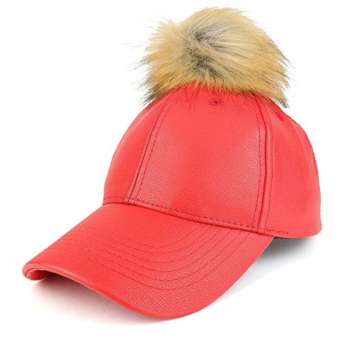 Pom pom best sale leather baseball cap