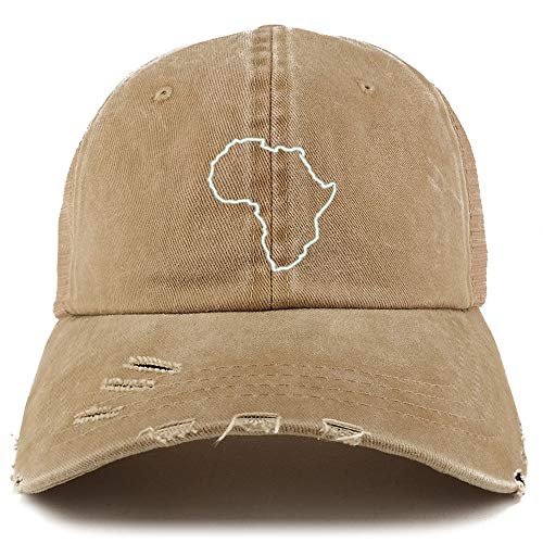 Trendy Apparel Shop Africa Map Outline Washed Front Mesh Back Frayed Bill Cap