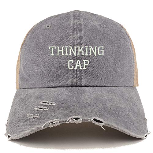 Trendy Apparel Shop Thinking Cap Washed Front Mesh Back Frayed Bill Cap