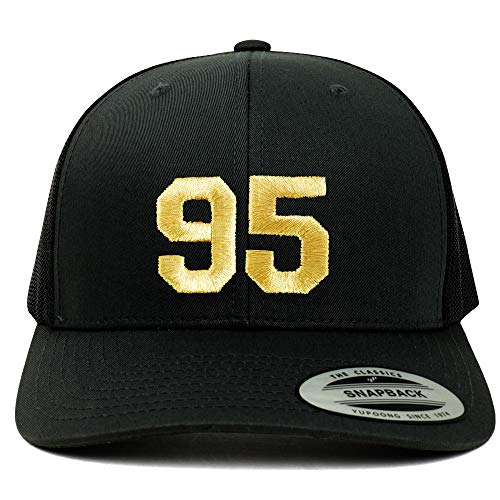 Trendy Apparel Shop Number 95 Gold Thread Embroidered Retro Trucker Mesh Cap