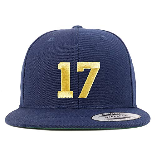 Trendy Apparel Shop Number 17 Gold Thread Flat Bill Snapback Baseball Cap