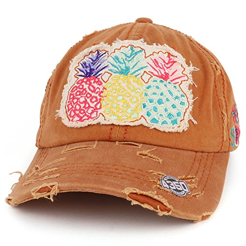 Trendy Apparel Shop Pineapple Fruit Embroidered Patch Frayed Vintage Ball Cap