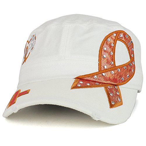 Trendy Apparel Shop Hope Leukemia Cancer Awareness Orange Ribbon Embroidered Flat Top Cap