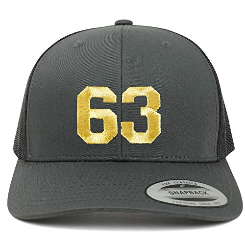 Trendy Apparel Shop Number 63 Gold Thread Embroidered Retro Trucker Mesh Cap