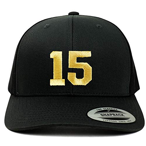 Trendy Apparel Shop Number 15 Gold Thread Embroidered Retro Trucker Mesh Cap