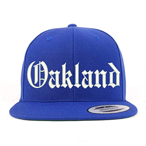 Trendy Apparel Shop Old English Font Oakland City Embroidered Flat Bill Cap