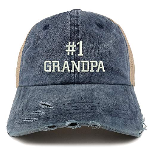 Trendy Apparel Shop Number 1 Grandpa Washed Front Mesh Back Frayed Bill Cap