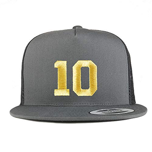 Trendy Apparel Shop Number 10 Gold Thread Embroidered Flat Bill 5 Panel Trucker Cap