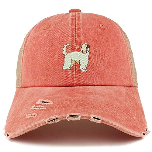 Trendy Apparel Shop Afghan Dog Embroidered Frayed Bill Trucker Mesh Back Cap