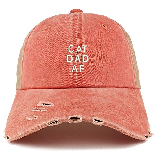 Trendy Apparel Shop Cat Dad AF Washed Front Mesh Back Frayed Bill Cap