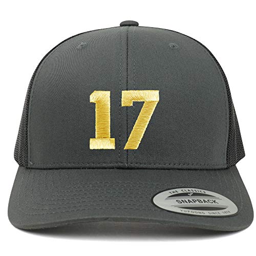 Trendy Apparel Shop Number 17 Gold Thread Embroidered Retro Trucker Mesh Cap