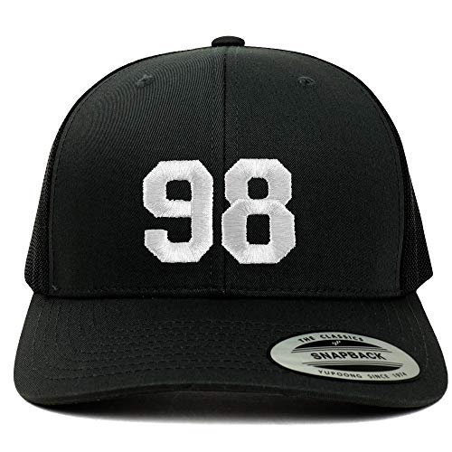 Trendy Apparel Shop Number 98 White Thread Embroidered Retro Trucker Mesh Cap