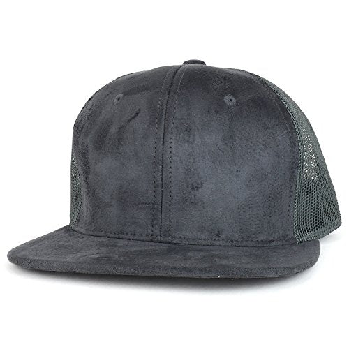 Trendy Apparel Shop Suede Plain Mesh Structured Snapback Cap with Flat