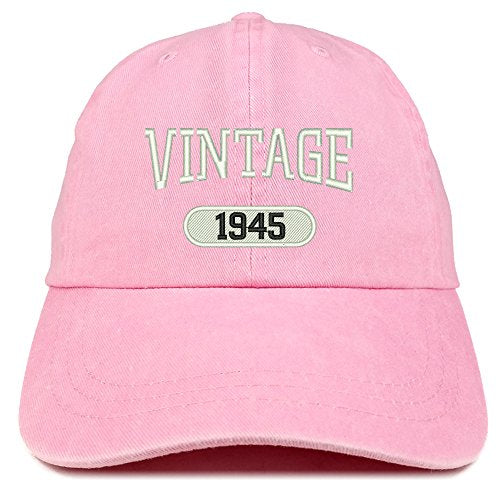 Trendy Apparel Shop Vintage 1945 Embroidered 76th Birthday Soft Crown Washed Cotton Cap