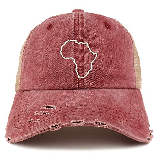 Trendy Apparel Shop Africa Map Outline Washed Front Mesh Back Frayed Bill Cap