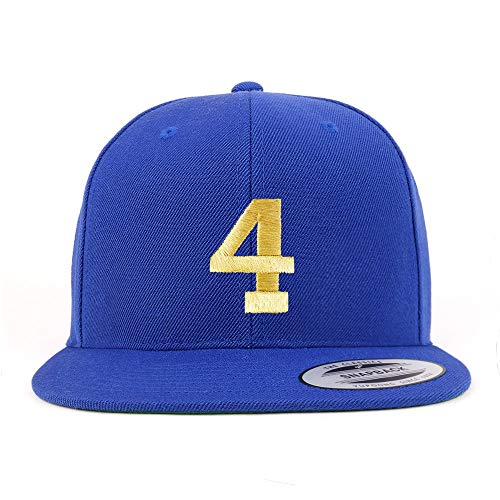 Trendy Apparel Shop Number 4 Gold Thread Flat Bill Snapback Baseball Cap