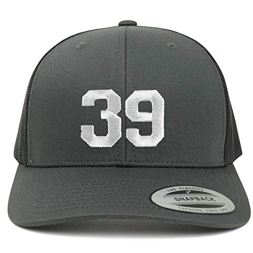 Trendy Apparel Shop Number 39 White Thread Embroidered Retro Trucker Mesh Cap