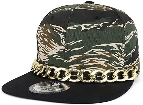 Trendy Apparel Shop Fashion Camouflage Hip Hop Flat Bill Snapback Cap with Gold Chain - Tree CAMO