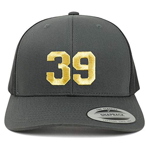 Trendy Apparel Shop Number 39 Gold Thread Embroidered Retro Trucker Mesh Cap