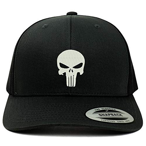 Trendy Apparel Shop Flexfit XXL Punisher Skull Embroidered Retro Trucker Mesh Cap