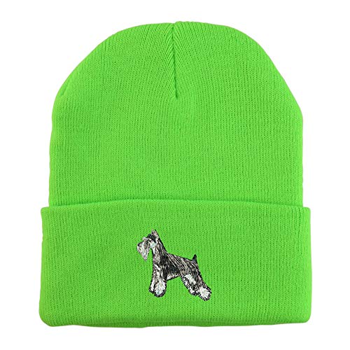 Trendy Apparel Shop Miniature Schnauzer Dog Embroidered Winter Long Cuff Beanie