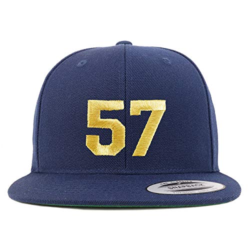 Trendy Apparel Shop Number 57 Gold Thread Flat Bill Snapback Baseball Cap