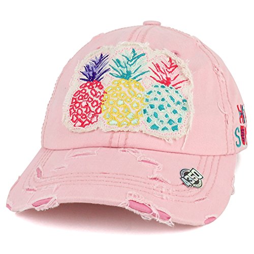 Trendy Apparel Shop Pineapple Fruit Embroidered Patch Frayed Vintage Ball Cap