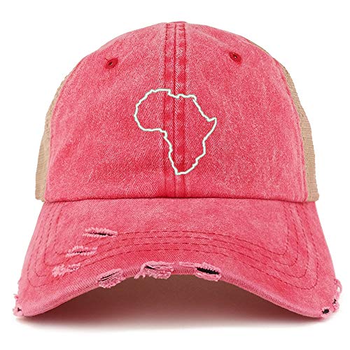 Trendy Apparel Shop Africa Map Outline Washed Front Mesh Back Frayed Bill Cap