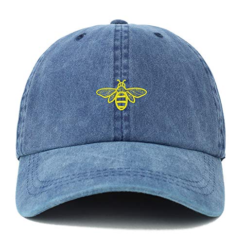 Trendy Apparel Shop XXL Bee Embroidered Unstructured Washed Pigment Dyed Baseball Cap