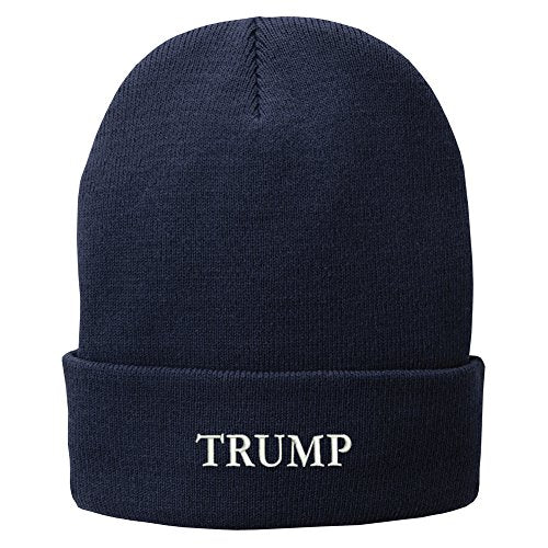 Trendy Apparel Shop Trump Embroidered Winter Folded Long Beanie