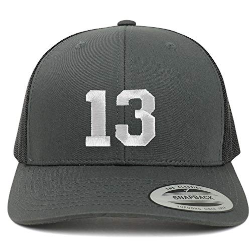 Trendy Apparel Shop Number 13 White Thread Embroidered Retro Trucker Mesh Cap