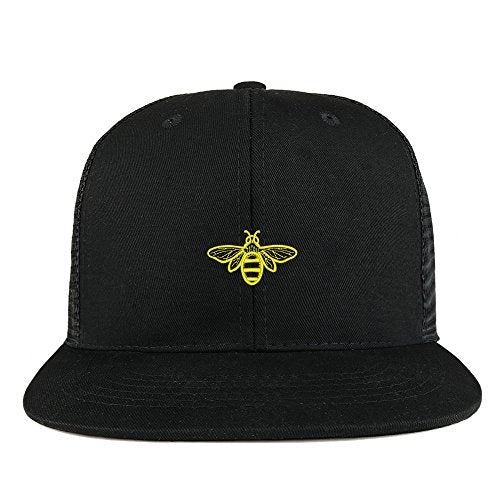 Trendy Apparel Shop Bee Embroidered Cotton Flat Bill Mesh Back Trucker Cap