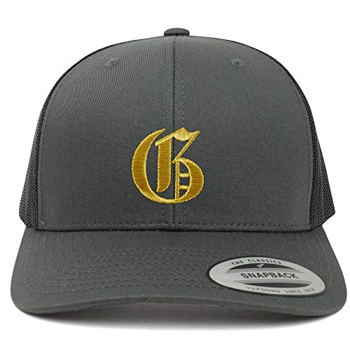 Trendy Apparel Shop Old English Gold G Embroidered Retro Trucker Mesh Baseball Cap