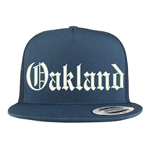 Trendy Apparel Shop Old English Font Oakland City Embroidered 5 Panel Mesh Cap