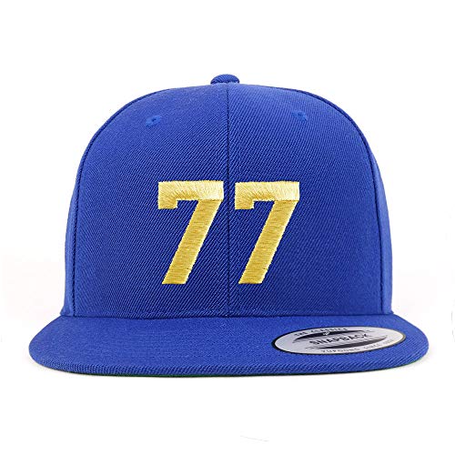 Trendy Apparel Shop Number 77 Gold Thread Flat Bill Snapback Baseball Cap