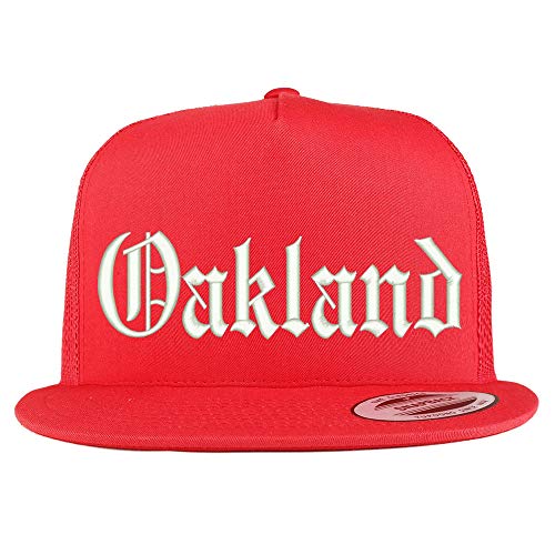 Trendy Apparel Shop Old English Font Oakland City Embroidered 5 Panel Mesh Cap