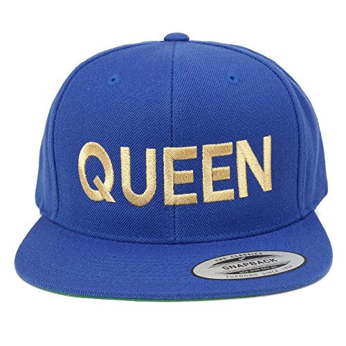 Trendy Apparel Shop Flexfit Queen Metallic Gold Embroidered Flat Bill Snapback Cap