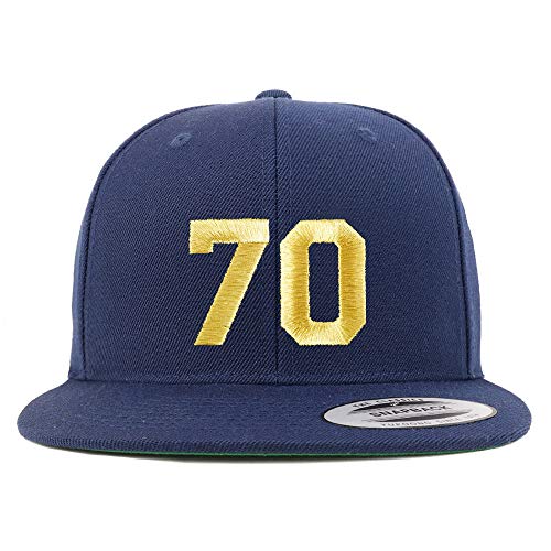 Trendy Apparel Shop Number 70 Gold Thread Flat Bill Snapback Baseball Cap