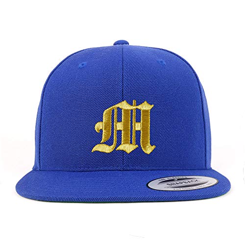 Trendy Apparel Shop Old English Gold M Embroidered Snapback Flatbill Baseball Cap