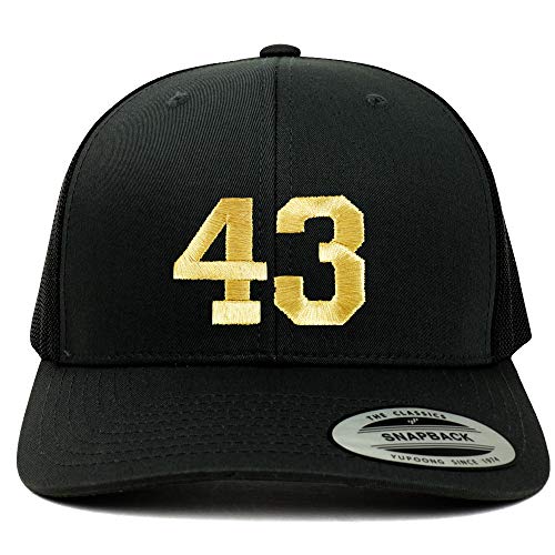 Trendy Apparel Shop Number 43 Gold Thread Embroidered Retro Trucker Mesh Cap